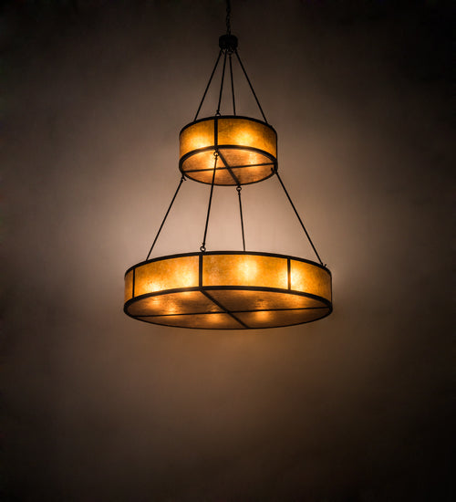 Meyda Lighting Prime 60" 12-Light 2-Tier Timeless Bronze Pendant Light With Amber Mica Shade Glass