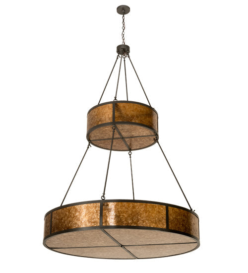 Meyda Lighting Prime 60" 12-Light 2-Tier Timeless Bronze Pendant Light With Amber Mica Shade Glass