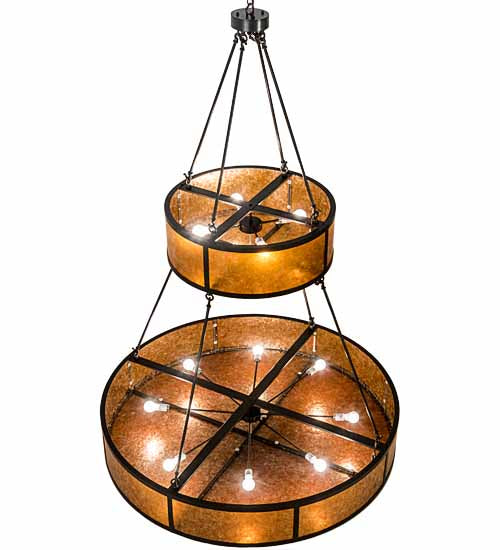 Meyda Lighting Prime 60" 12-Light 2-Tier Timeless Bronze Pendant Light With Amber Mica Shade Glass