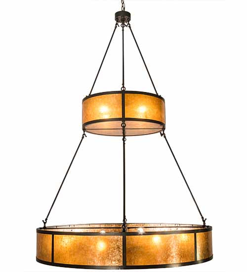 Meyda Lighting Prime 60" 12-Light 2-Tier Timeless Bronze Pendant Light With Amber Mica Shade Glass