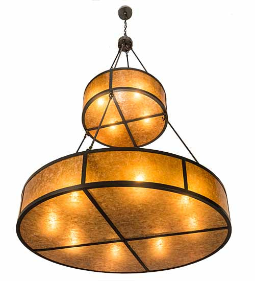 Meyda Lighting Prime 60" 12-Light 2-Tier Timeless Bronze Pendant Light With Amber Mica Shade Glass
