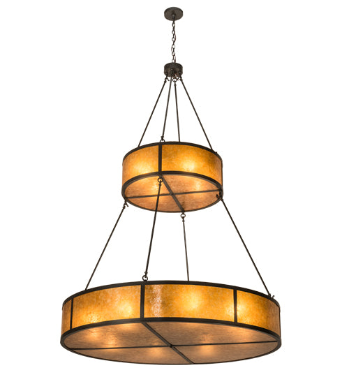 Meyda Lighting Prime 60" 12-Light 2-Tier Timeless Bronze Pendant Light With Amber Mica Shade Glass