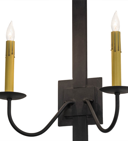 Meyda Lighting Primitive 15" 2-Light Costello Black Wall Sconce With Amber Faux Candlelight