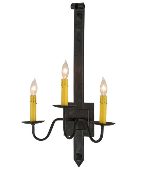 Meyda Lighting Primitive 15" 3-Light Costello Black Wall Sconce With Ivory Faux Candlelight