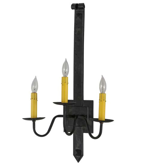 Meyda Lighting Primitive 15" 3-Light Costello Black Wall Sconce With Ivory Faux Candlelight