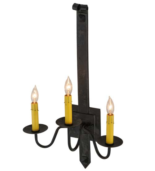 Meyda Lighting Primitive 15" 3-Light Costello Black Wall Sconce With Ivory Faux Candlelight