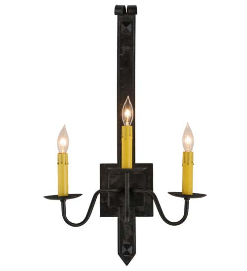 Meyda Lighting Primitive 15" 3-Light Costello Black Wall Sconce With Ivory Faux Candlelight