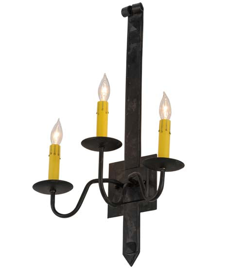 Meyda Lighting Primitive 15" 3-Light Costello Black Wall Sconce With Ivory Faux Candlelight