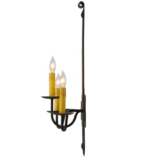 Meyda Lighting Primitive 15" 3-Light Costello Black Wall Sconce With Ivory Faux Candlelight