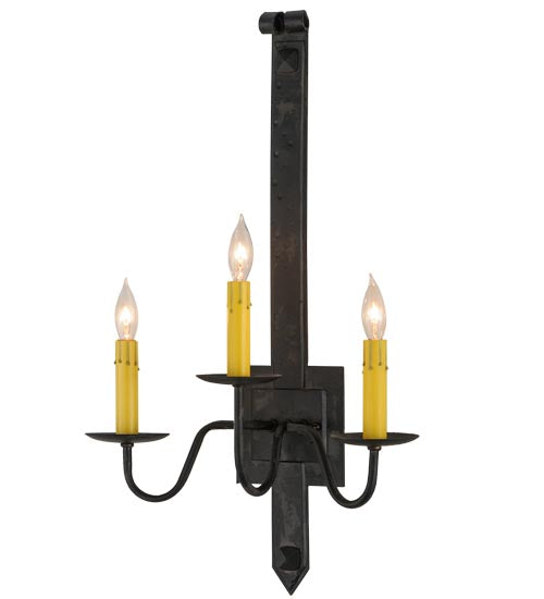 Meyda Lighting Primitive 15" 3-Light Costello Black Wall Sconce With Ivory Faux Candlelight