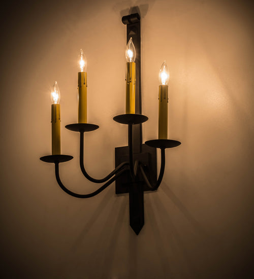 Meyda Lighting Primitive 16" 4-Light Costello Black Wall Sconce With Ivory Faux Candlelight