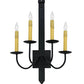 Meyda Lighting Primitive 16" 4-Light Costello Black Wall Sconce With Ivory Faux Candlelight