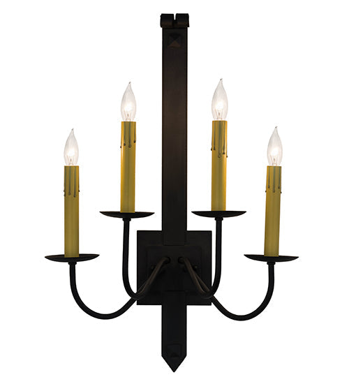 Meyda Lighting Primitive 16" 4-Light Costello Black Wall Sconce With Ivory Faux Candlelight
