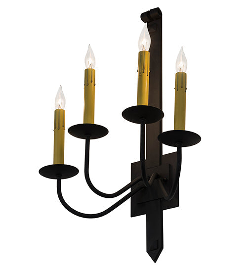 Meyda Lighting Primitive 16" 4-Light Costello Black Wall Sconce With Ivory Faux Candlelight
