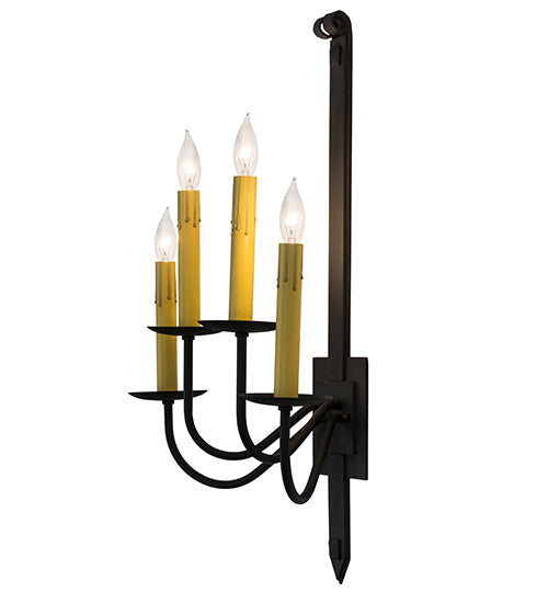 Meyda Lighting Primitive 16" 4-Light Costello Black Wall Sconce With Ivory Faux Candlelight