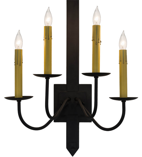 Meyda Lighting Primitive 16" 4-Light Costello Black Wall Sconce With Ivory Faux Candlelight
