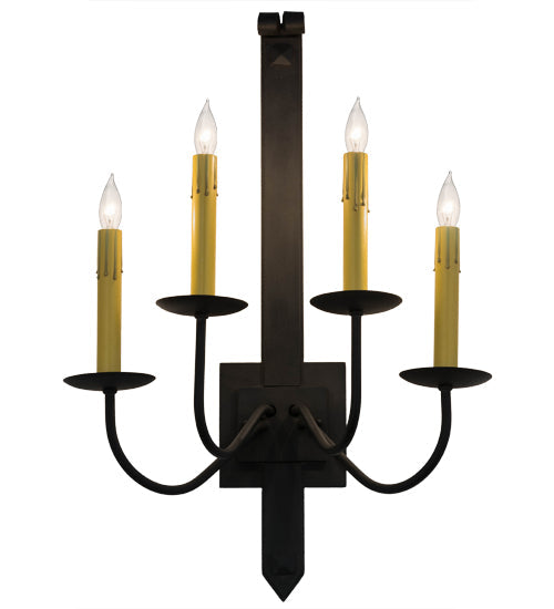Meyda Lighting Primitive 16" 4-Light Costello Black Wall Sconce With Ivory Faux Candlelight