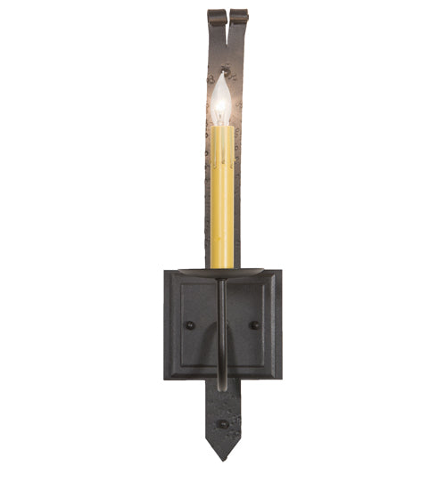 Meyda Lighting Primitive 5" Old Wrought Iron Wall Sconce With Ivory Faux Candlelight