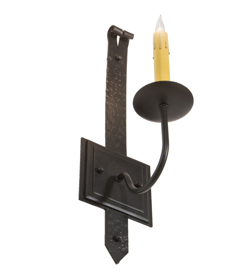 Meyda Lighting Primitive 5" Old Wrought Iron Wall Sconce With Ivory Faux Candlelight