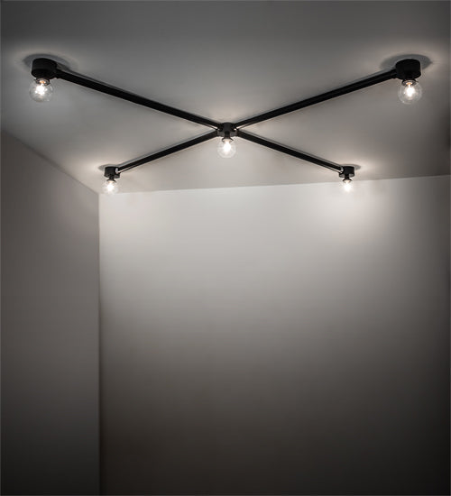 Meyda Lighting Pronograde 96"Sq 5-Light Solar Black Jack Flush Mount Light With Clear Shade Glass
