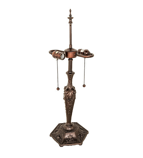 Meyda Lighting Puffy 25" 2-Light Mahogany Bronze Butterfly & Flowers Table Lamp With Multi-Colored Shade Glass