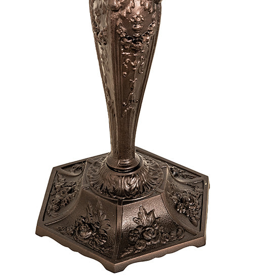 Meyda Lighting Puffy 25" 2-Light Mahogany Bronze Butterfly & Flowers Table Lamp With Multi-Colored Shade Glass