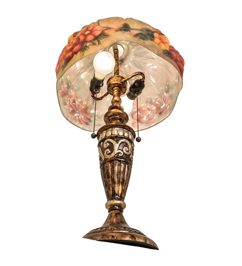 Meyda Lighting Puffy 27" 2-Light Gold & Silver Butterfly & Flowers Table Lamp With Multi-Colored Shade Glass