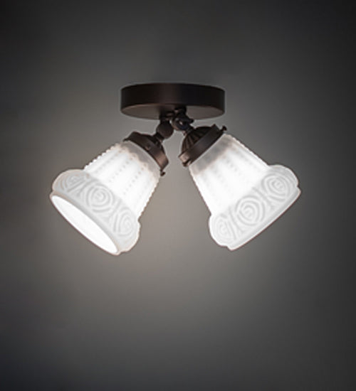 Meyda Lighting Puffy Rose 12" 2-Light Mahogany Bronze Flush Mount Light With White Shade Glass