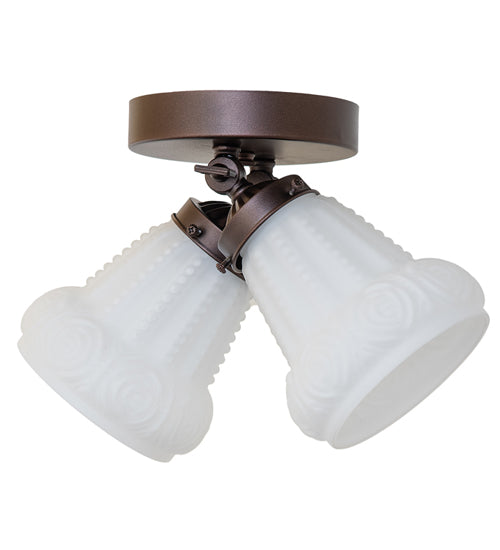 Meyda Lighting Puffy Rose 12" 2-Light Mahogany Bronze Flush Mount Light With White Shade Glass