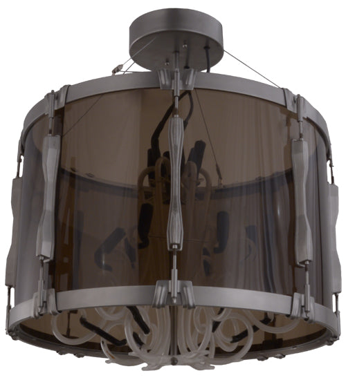 Meyda Lighting Purple Haze 26" 6-Light LED Nickel Pendant Light With Smoke Idalight Shade Glass