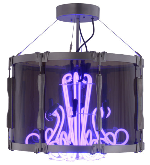 Meyda Lighting Purple Haze 26" 6-Light LED Nickel Pendant Light With Smoke Idalight Shade Glass