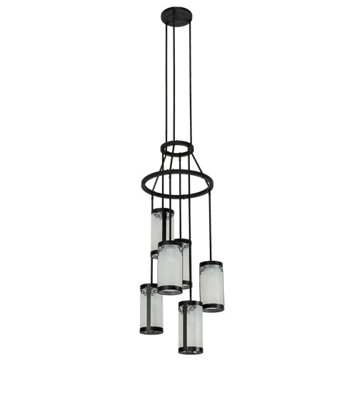 Meyda Lighting Putrelo 24" 6-Light Old Wrought Iron Cascading Chandelier With Contrail Mist Idalight Shade