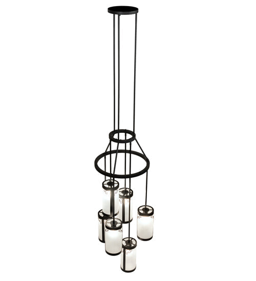 Meyda Lighting Putrelo 24" 6-Light Old Wrought Iron Cascading Chandelier With Contrail Mist Idalight Shade