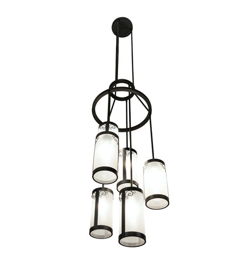 Meyda Lighting Putrelo 24" 6-Light Old Wrought Iron Cascading Chandelier With Contrail Mist Idalight Shade