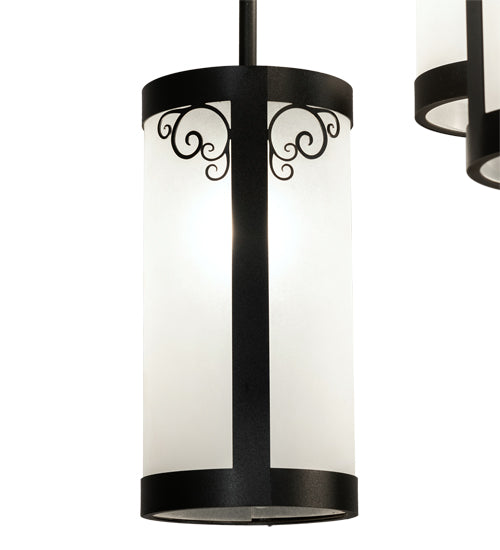 Meyda Lighting Putrelo 24" 6-Light Old Wrought Iron Cascading Chandelier With Contrail Mist Idalight Shade
