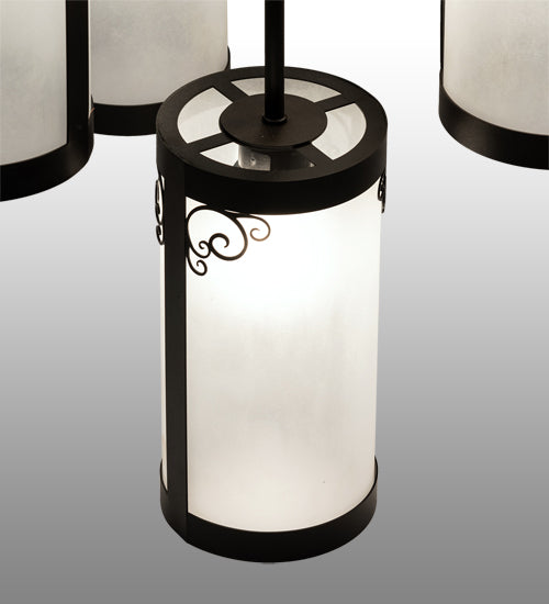 Meyda Lighting Putrelo 24" 6-Light Old Wrought Iron Cascading Chandelier With Contrail Mist Idalight Shade