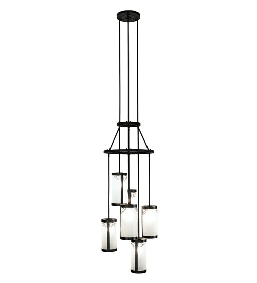 Meyda Lighting Putrelo 24" 6-Light Old Wrought Iron Cascading Chandelier With Contrail Mist Idalight Shade