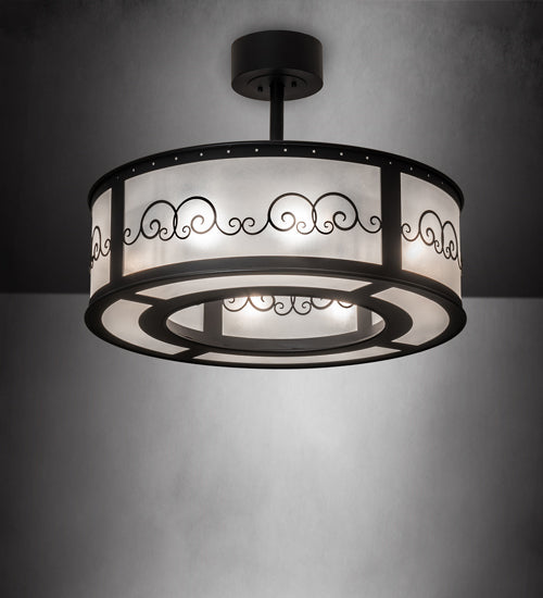 Meyda Lighting Putrelo 28" 8-Light Old Wrought Iron Pendant Light With Contrail Mist Idalight Shade