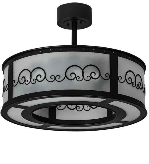 Meyda Lighting Putrelo 28" 8-Light Old Wrought Iron Pendant Light With Contrail Mist Idalight Shade