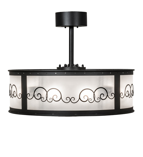 Meyda Lighting Putrelo 28" 8-Light Old Wrought Iron Pendant Light With Contrail Mist Idalight Shade