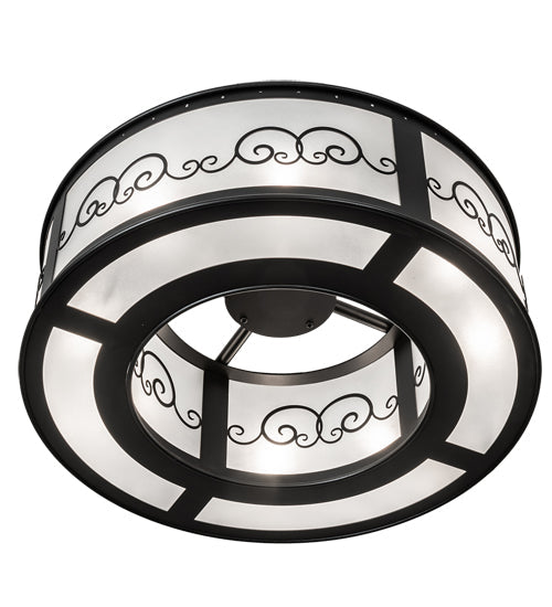 Meyda Lighting Putrelo 28" 8-Light Old Wrought Iron Pendant Light With Contrail Mist Idalight Shade