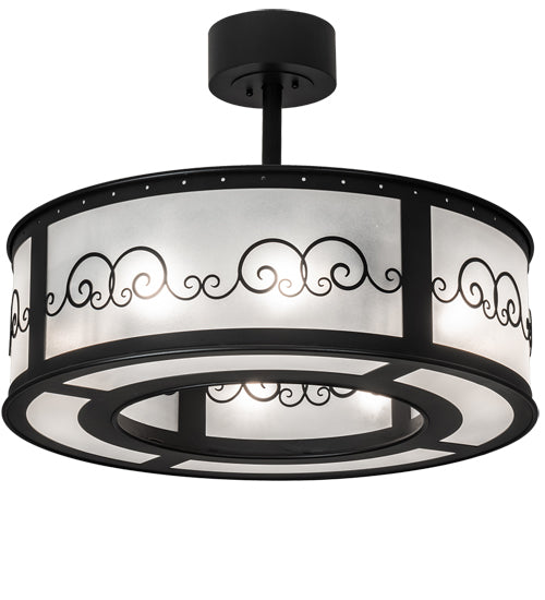 Meyda Lighting Putrelo 28" 8-Light Old Wrought Iron Pendant Light With Contrail Mist Idalight Shade