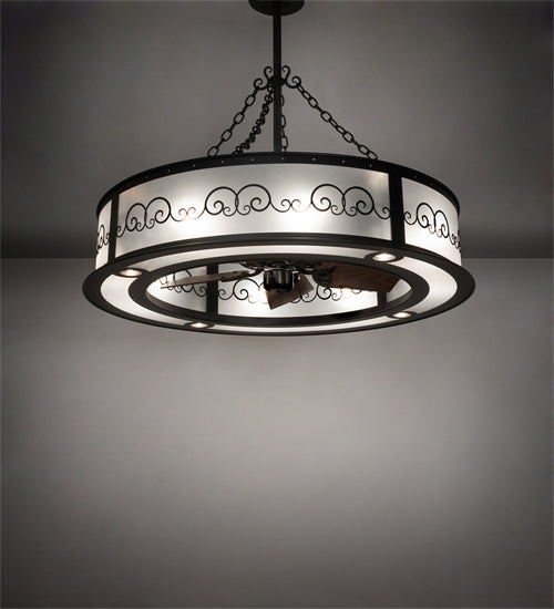 Meyda Lighting Putrelo 45" 16-Light Old Wrought Iron Chandelier With Contrail Mist Idalight Shade and Fan