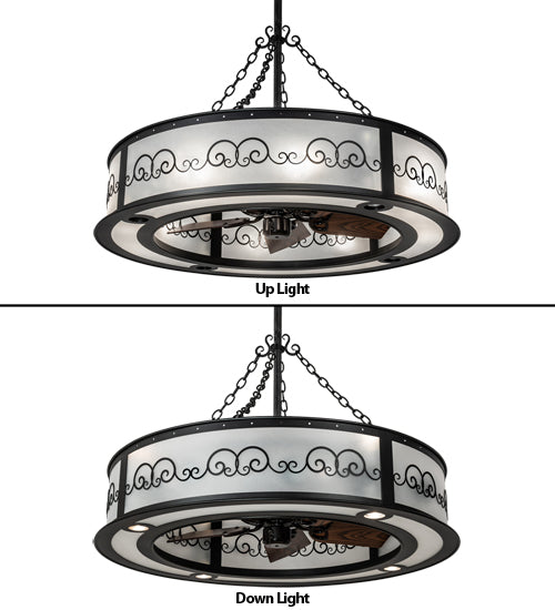Meyda Lighting Putrelo 45" 16-Light Old Wrought Iron Chandelier With Contrail Mist Idalight Shade and Fan