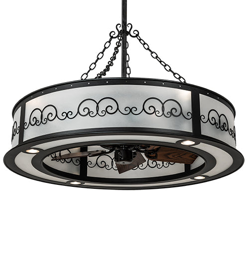 Meyda Lighting Putrelo 45" 16-Light Old Wrought Iron Chandelier With Contrail Mist Idalight Shade and Fan