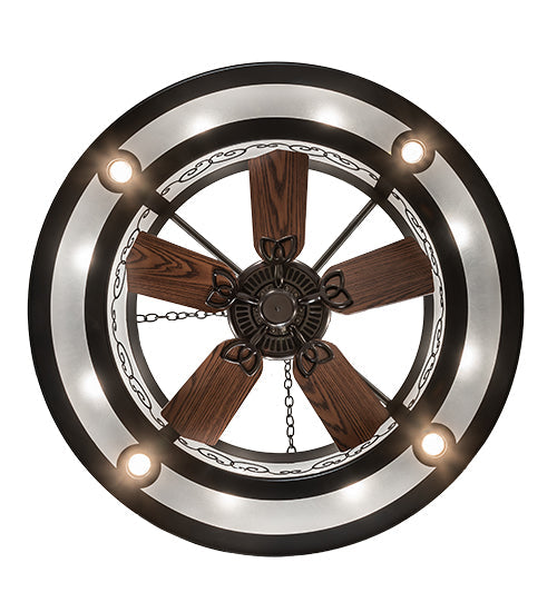 Meyda Lighting Putrelo 45" 16-Light Old Wrought Iron Chandelier With Contrail Mist Idalight Shade and Fan