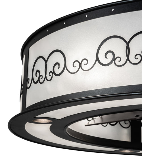 Meyda Lighting Putrelo 45" 16-Light Old Wrought Iron Chandelier With Contrail Mist Idalight Shade and Fan