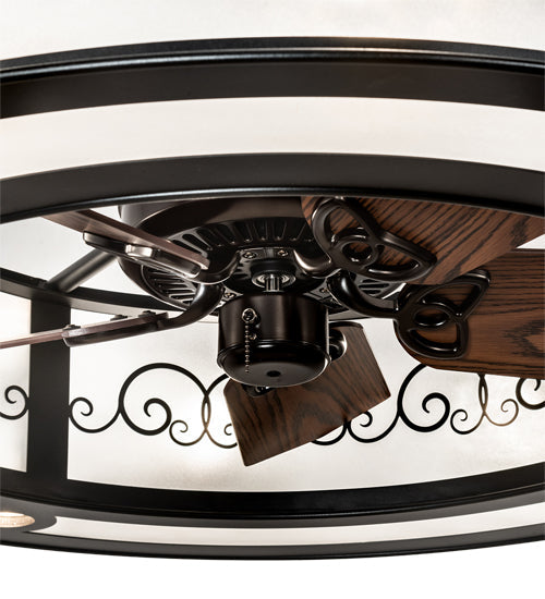 Meyda Lighting Putrelo 45" 16-Light Old Wrought Iron Chandelier With Contrail Mist Idalight Shade and Fan