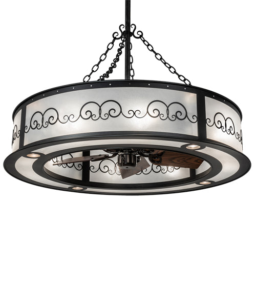 Meyda Lighting Putrelo 45" 16-Light Old Wrought Iron Chandelier With Contrail Mist Idalight Shade and Fan