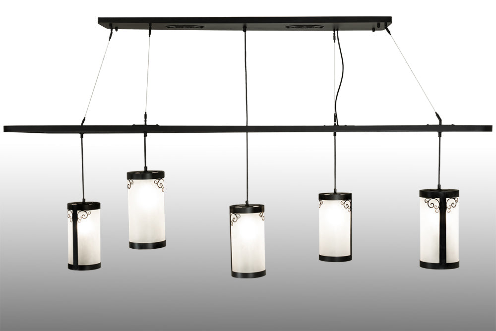 Meyda Lighting Putrelo 78" 5-Light Old Wrought Iron Oblong Chandelier With Contrail Mist Idalight Shade